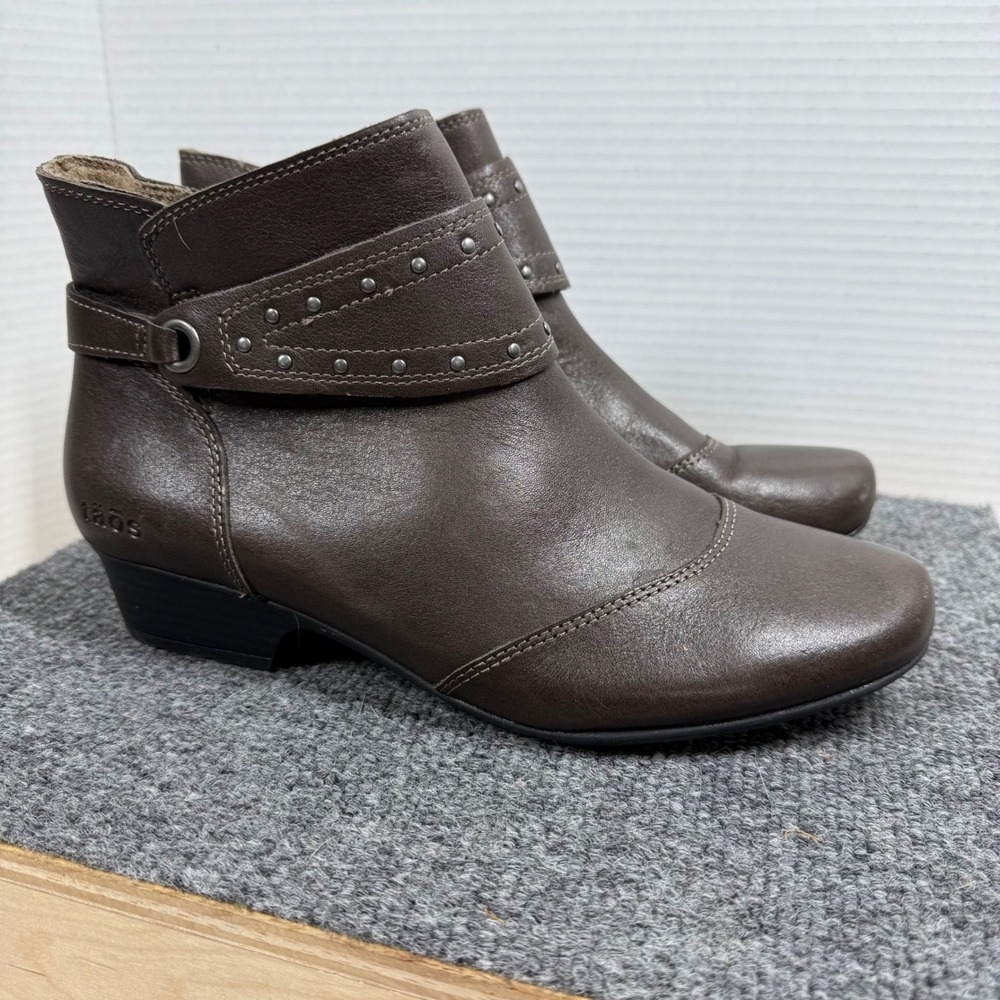Taos Ultimo Women 8 Brown Leather Studded Wrap Strap Ankle Boots Side Zip